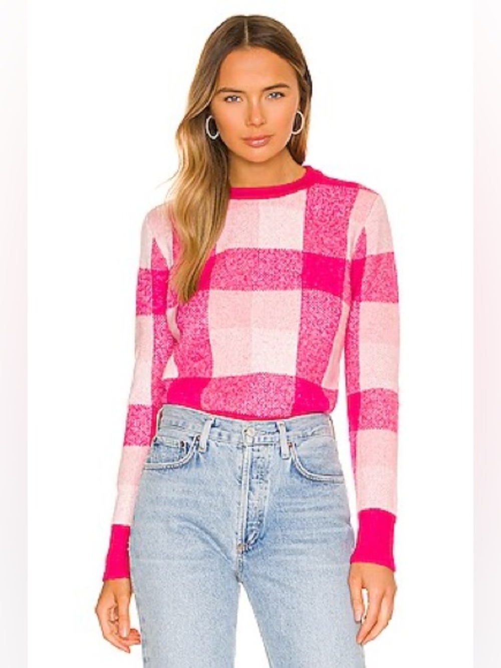 27 miles Brooklyn pink & white Fire checkered wool Brooklyn sweater